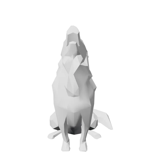 Low Poly Howling Wolf – 360° preview, front view, drawn from the designer's file