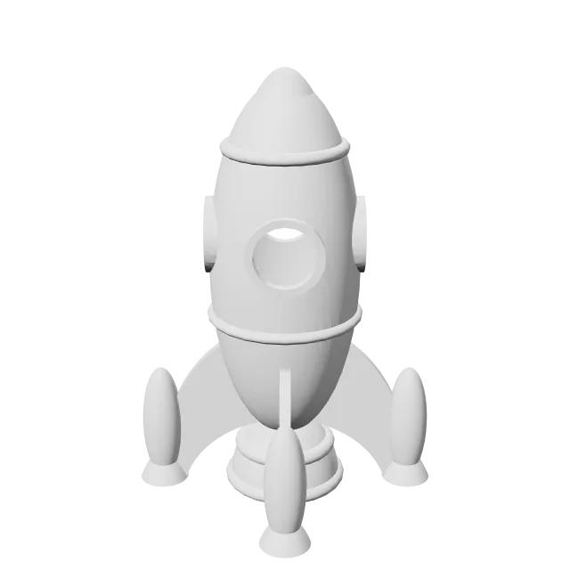 Rocky the Rocket Ship – 360° preview, front view, drawn from the designer's file