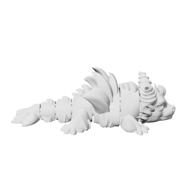 Articulated Flexi Baby Dragon – 360° preview, front view, drawn from the designer's file