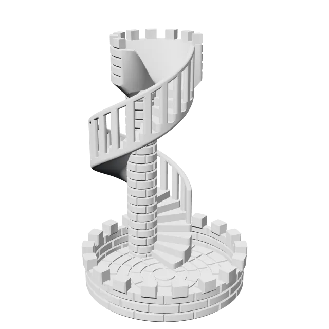 Dice Tower Castle Stairs – 360° preview, front view, drawn from the designer's file
