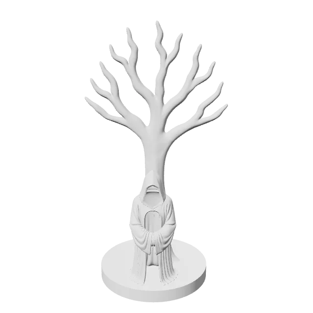 Hollow Gothic Tree Jewelry Holder – 360° preview, front view, drawn from the designer's file