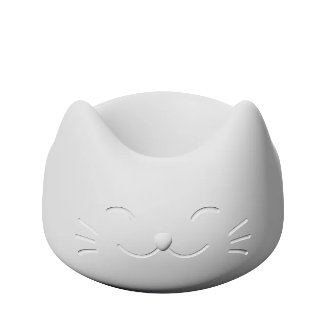 Cute Cat Bowl – 360° preview, front view, drawn from the designer's file