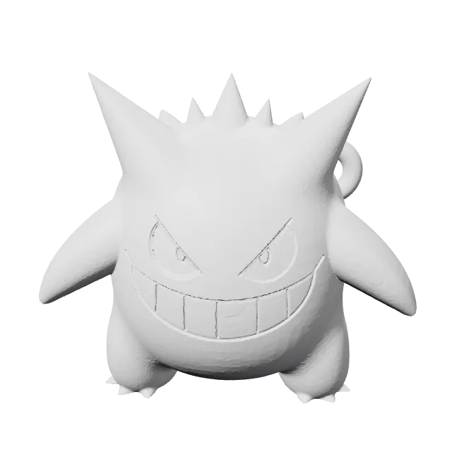 Gengar Keychain – 360° preview, front view, drawn from the designer's file