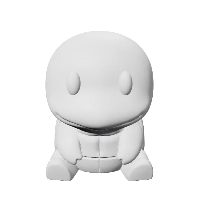 Squirtle Pokemon Mini Figure – 360° preview, front view, drawn from the designer's file