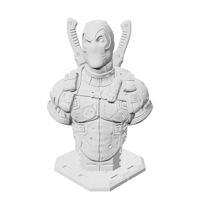 Deadpool Bust – 360° preview, front view, drawn from the designer's file
