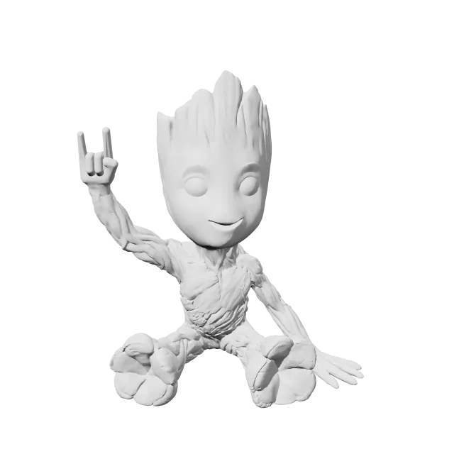 Heavy Metal Groot – 360° preview, front view, drawn from the designer's file