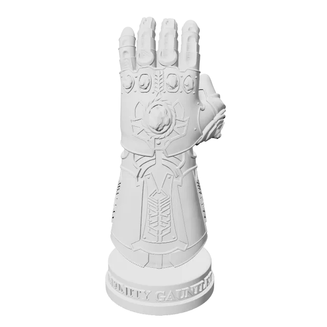 Thanos Infinity Gauntlet on Stand – 360° preview, front view, drawn from the designer's file