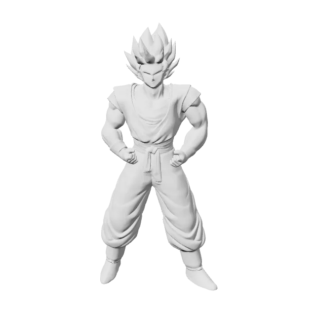 Super Saiyan Goku Standing Figure – 360° preview, front view, drawn from the designer's file