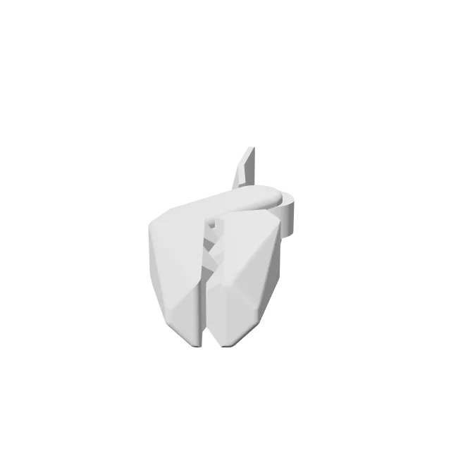 Print-in-Place Cam Bag Clip – 360° preview, front view, drawn from the designer's file