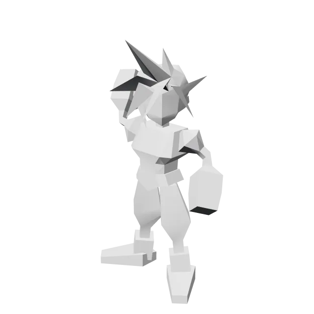 Low Poly Cloud Strife Figure, Final Fantasy VII – 360° preview, front view, drawn from the designer's file