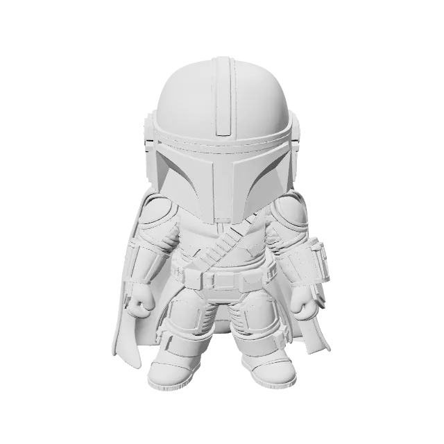 Mini Mandalorian Figure – 360° preview, front view, drawn from the designer's file