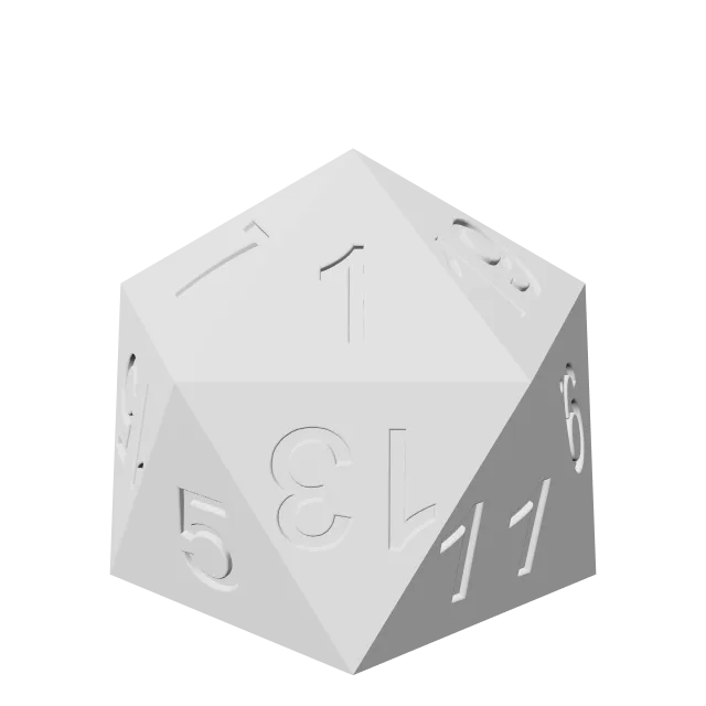 Magnetic D20 Dice Box – 360° preview, front view, drawn from the designer's file