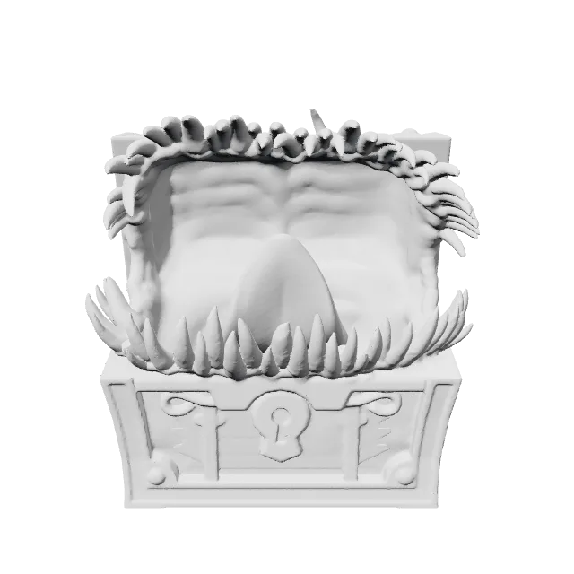 Giant Mimic Chest D&D Miniature – 360° preview, front view, drawn from the designer's file