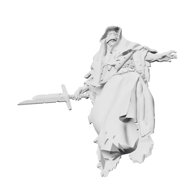 Hooded Ghost Assassin Miniature – 360° preview, front view, drawn from the designer's file