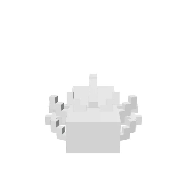 Articulated Minecraft Axolotl – 360° preview, front view, drawn from the designer's file
