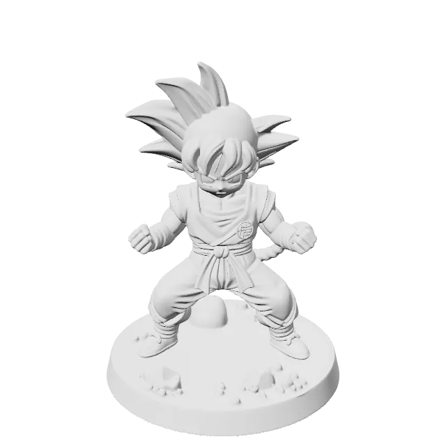 Kid Goku Dragon Ball Miniature – 360° preview, front view, drawn from the designer's file
