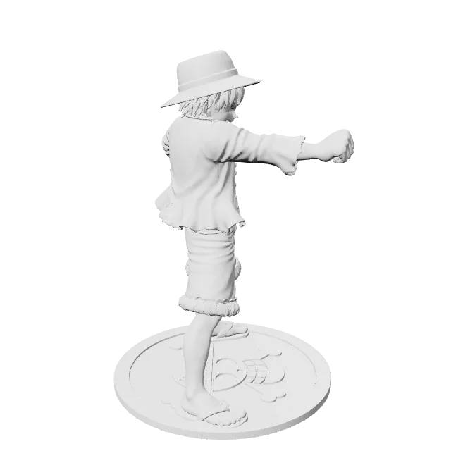 Luffy (One Piece) – 360° preview, front view, drawn from the designer's file