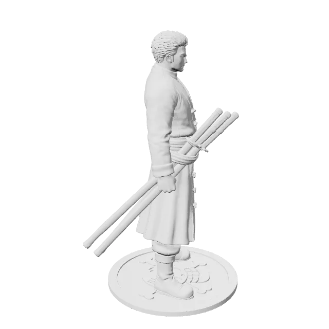 Roronoa Zoro (One Piece) – 360° preview, front view, drawn from the designer's file