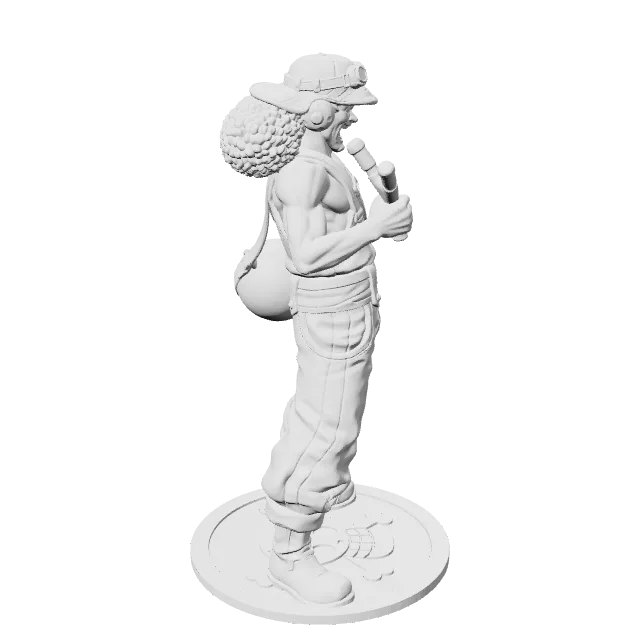 Usopp Statue (One Piece) – 360° preview, front view, drawn from the designer's file