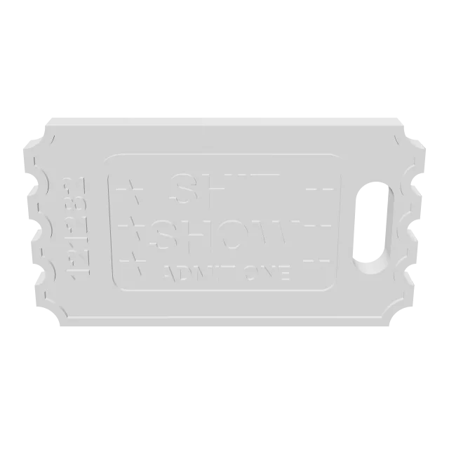 Shit Show Key Ring – 360° preview, front view, drawn from the designer's file
