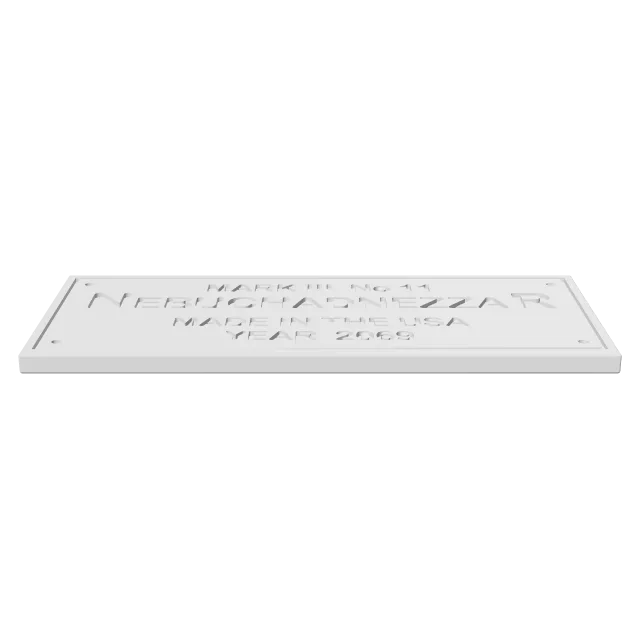 Nebuchadnezzar Nameplate – 360° preview, front view, drawn from the designer's file