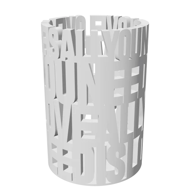 "Love Is All You Need" Word Art – 360° preview, front view, drawn from the designer's file