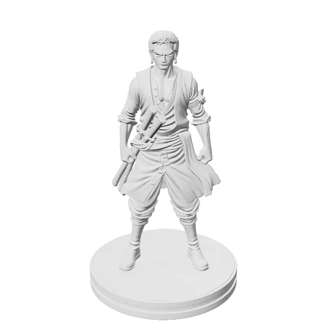 Roronoa Zoro Figure – 360° preview, front view, drawn from the designer's file