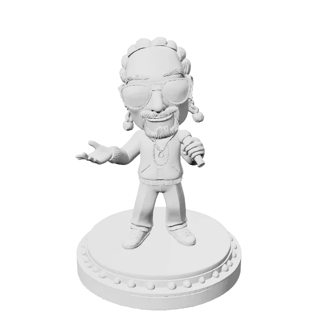 Snoop Dogg Chibi Figure – 360° preview, front view, drawn from the designer's file