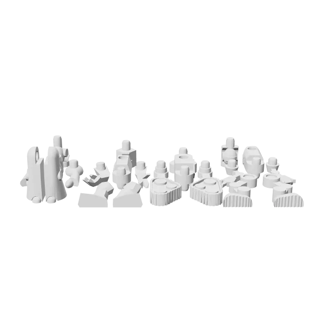 Pegbots Articulated Robot Figures – 360° preview, front view, drawn from the designer's file