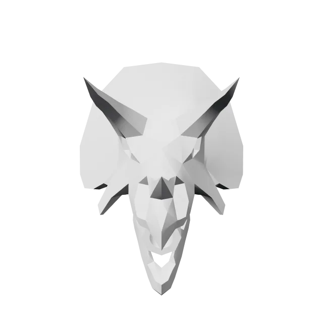 Low Poly Triceratops Skull Flash Hider – 360° preview, front view, drawn from the designer's file
