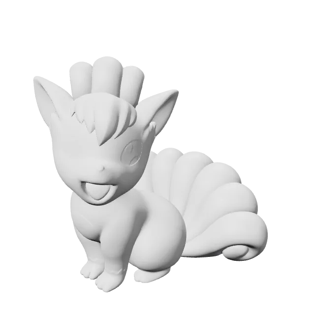 Vulpix Pokémon Figure – 360° preview, front view, drawn from the designer's file