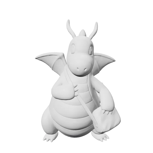 Dragonite Pokemon Figure – 360° preview, front view, drawn from the designer's file