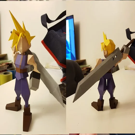 Low Poly Cloud Strife Figure, Final Fantasy VII