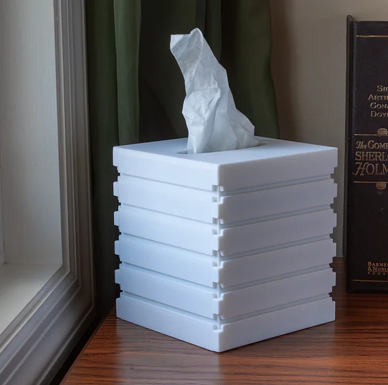 Slat box - white tissue box cover upright design